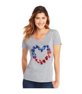 Hanes Women's Stars & Stripes Floral Heart Short Sleeve V-Neck Tee